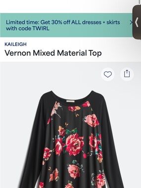 Le Lis Black Long Sleeve Top with Pink Floral Print